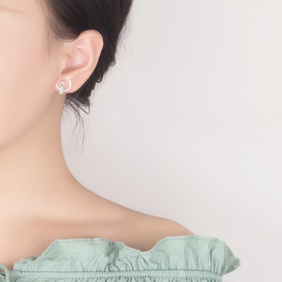 NEW 925 Sterling Silver Cat Moon Earrings - Picture 2 of 6